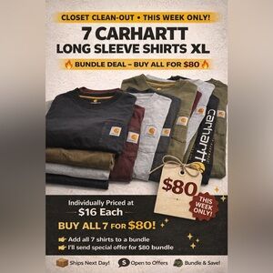 BUNDLE OFFER Carhartt Men's Long Sleeve Shirt Set -Black, Gray, Green, Brown- XL